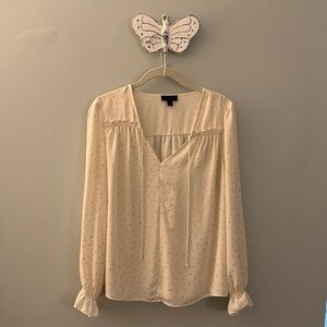 Current Air Blouse Top Long Ruffle Sleeve Cream with Gold Accents Small
